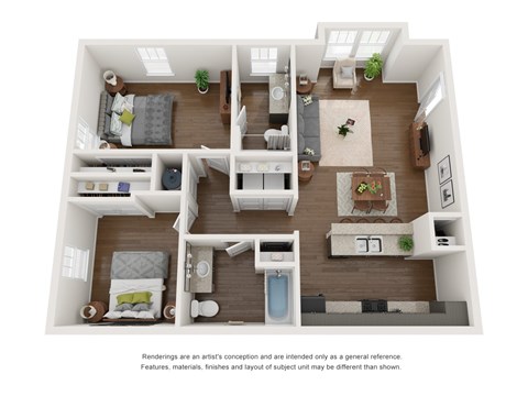Floor plan for 2 beds, 2 baths, 1406 sqft